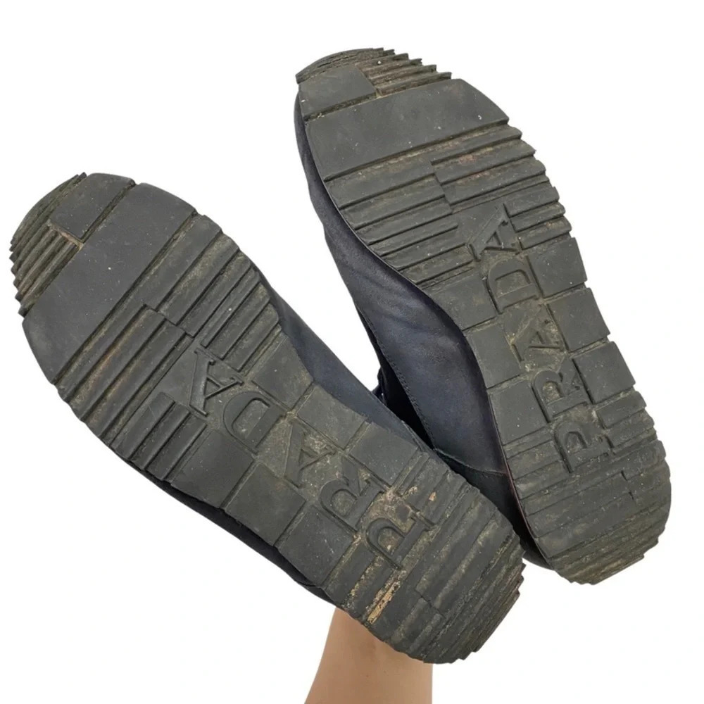 Prada Hightop Sneakers Mens Size 6 Womens 8 Unisex Retro Navy Blue Suede Shoes - Picture 13 of 16